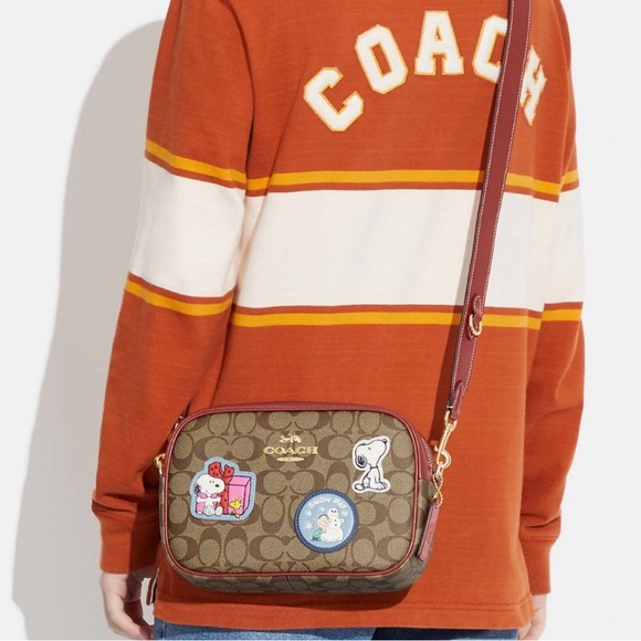 🐶 Coach X Peanuts Jamie Camera Bag In Signature Canvas With Patches Snoopy - Picture 4 of 11